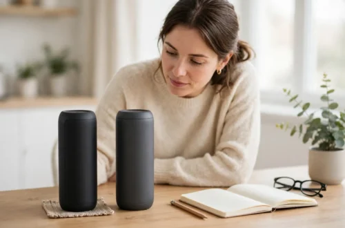 A person comparing products before buying