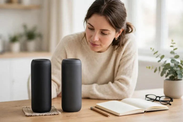 A person comparing products before buying