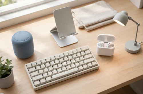 Cheap tech gadgets on a desk