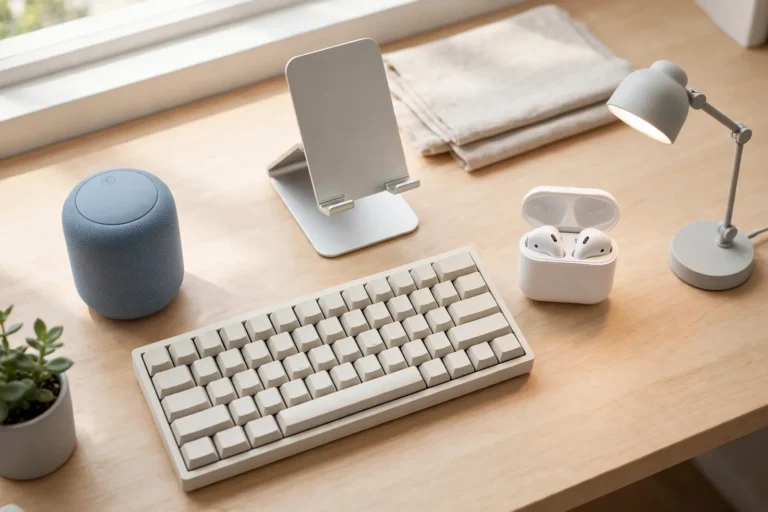 Cheap tech gadgets on a desk