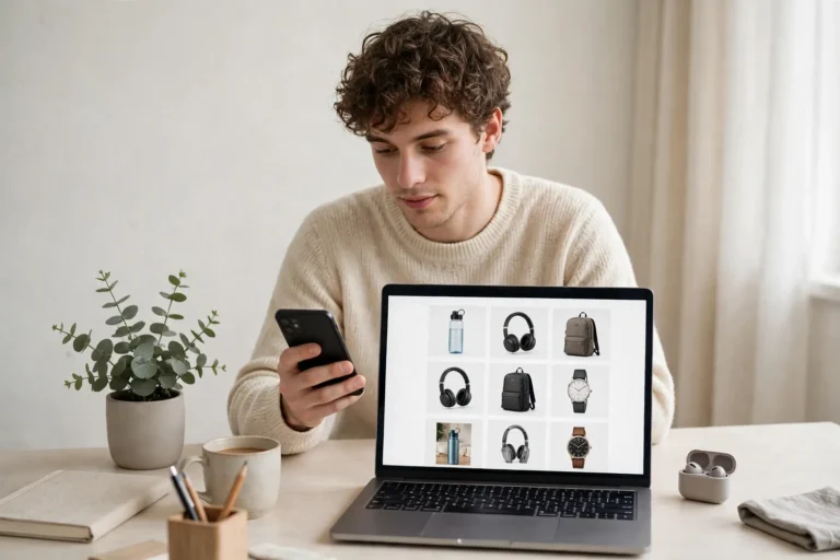 A person comparing products on a laptop