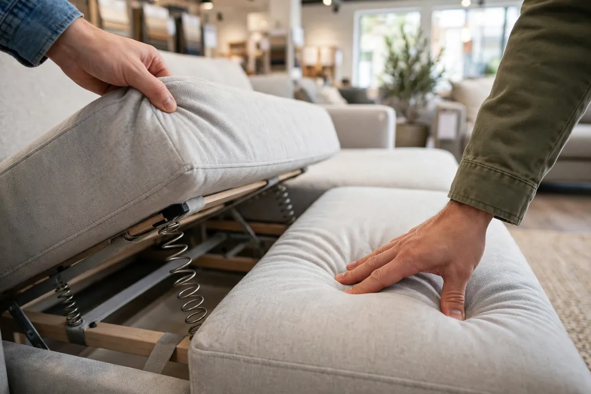 Checking sofa cushions and frame