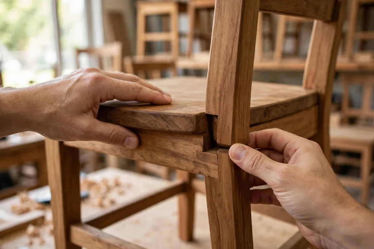 Checking a sturdy wooden chair